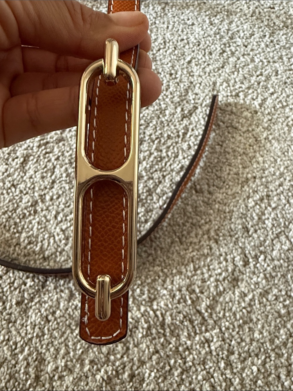 Leather Waist Belt with Gold-Tone Hardware - Cognac/black